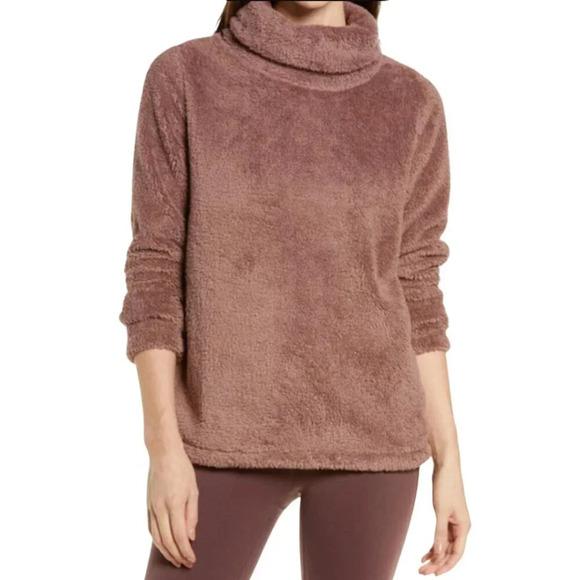 Zella Women's XS Furry Fleece Funnel Neck Teddy Mock Neck Pullover Purple Moon - Picture 1 of 16